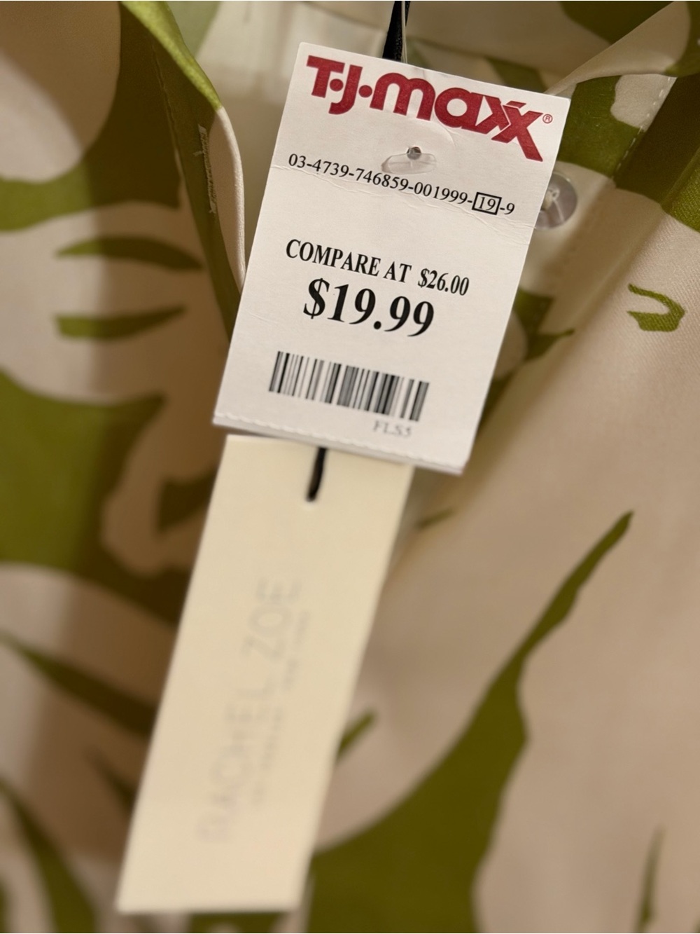 Rachel Zoe Cream and Olive Green Floral Silk-Feel Blouse - Picture 3 of 8